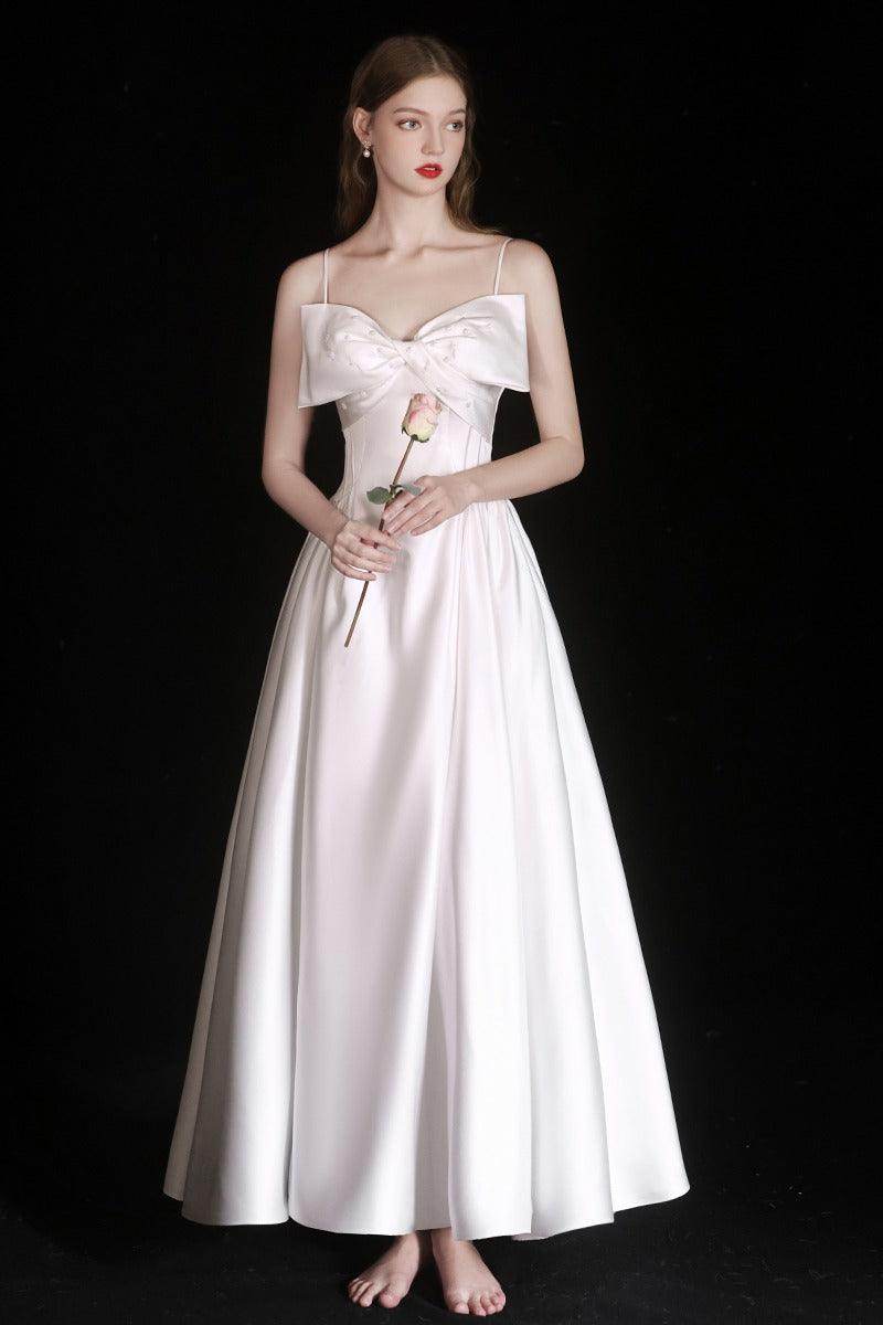 A-Line Ankle Length Satin Wedding Dress 786848999314 - COCOMELODY